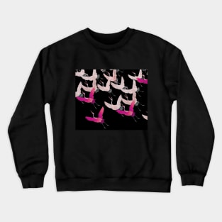 PINK FUCHSIA WHITE FLYING CRANES IN BLACK Japanese Pattern Crewneck Sweatshirt